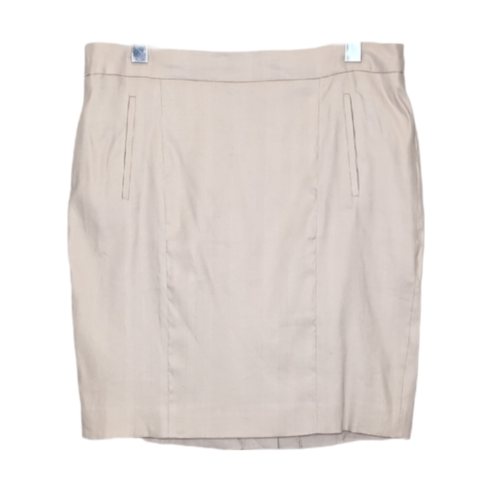 RW&Co. Linen Khaki Pencil Skirt Womens Size 12 Short Above Knee Classic Stretch